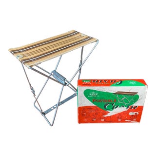 Vintage Folding Camping Stool W. Box For Sale