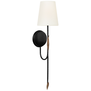 Thomas O'Brien for Visual Comfort Signature Kairos 27" Tail Sconce in Aged Iron and Roman Bronze with Linen Shade