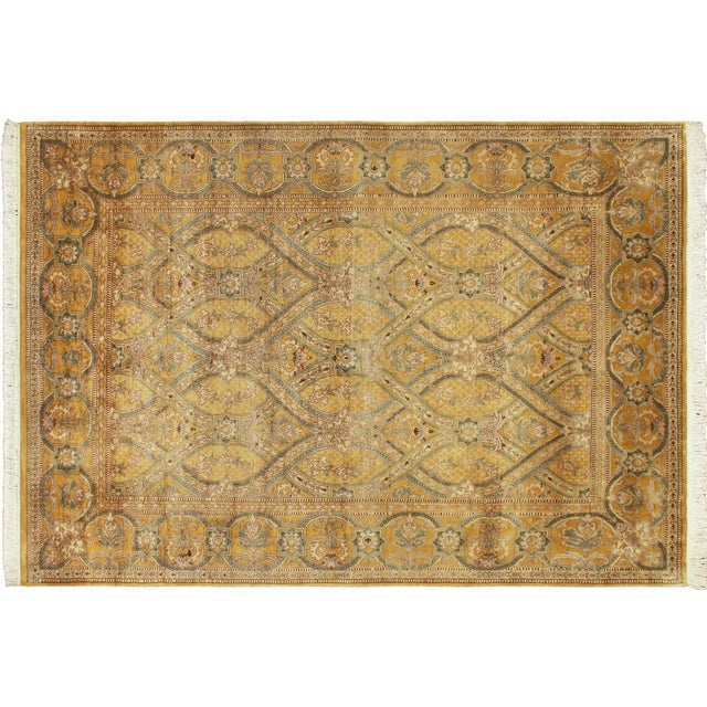 Gold Art Nouveau 1990's Pak-Persian Gold/Green Wool Rug - 6'0'' X 8'7'' For Sale - Image 8 of 9