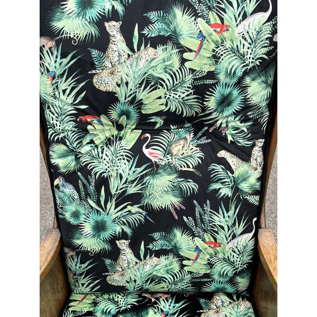 Brown Oak Armchairs in Bright Jungle Print, 1930s, Set of 2 For Sale - Image 8 of 18