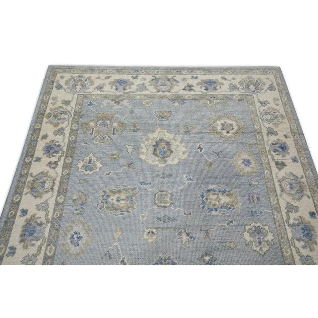 Early 21st Century Blue Floral Handwoven Turkish Ouhsak Rug 5' X 9'6" For Sale - Image 4 of 6