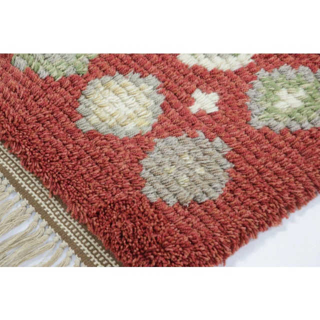 Vintage Swedish Rya Runner With Red, Gray & Cream Geometric Pattern ...