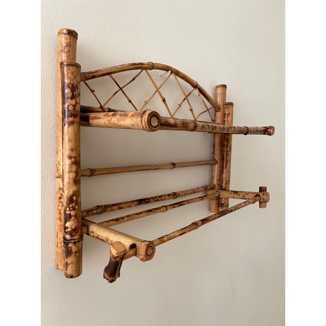 Boho Chic Vintage Boho Scorched Bamboo Wall Shelf Bathroom Organizer For Sale - Image 3 of 8