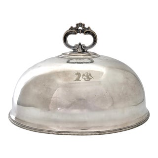 Antique English Silver-Plate Food Cloche W/ Family Crest For Sale