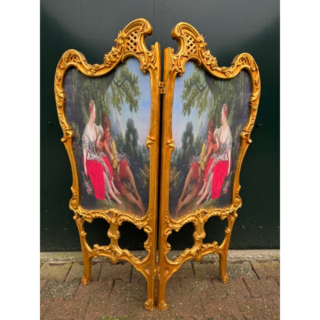 Late 20th Century Room Divider Screen - Handmade Louis XVI Beech Frame With French Scene For Sale - Image 12 of 12