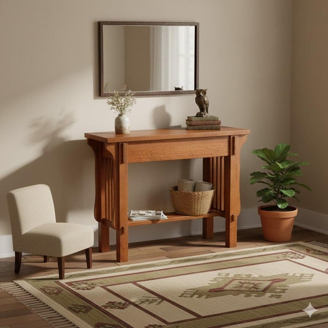 Arts & Crafts Crofter Console Table - Walnut For Sale - Image 9 of 12