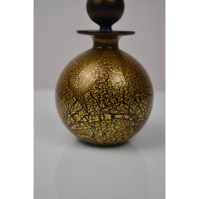 Gold Glass Perfume Bottle with Black and Gold Leaf, 1970s For Sale - Image 8 of 12