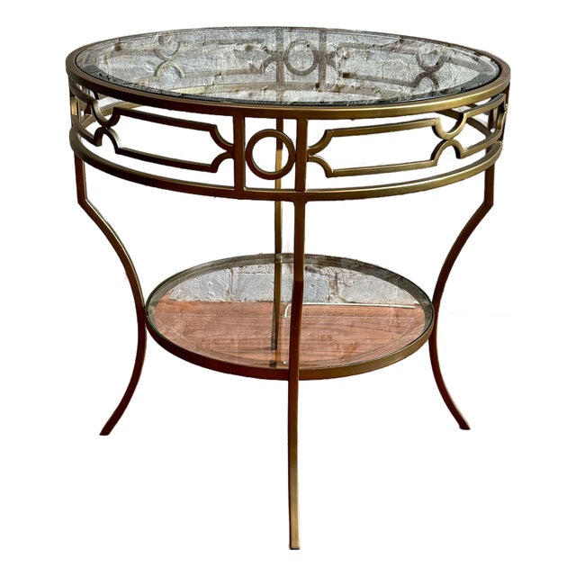 Gold Metal and Glass Side Table For Sale