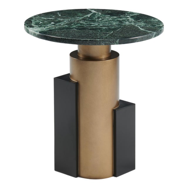 Jojo Modern Green Marble and Brass Round Side Table For Sale