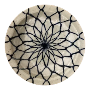 Vintage Chinese Crackle Glaze Bowl Gray Celadon With Blue Ornament