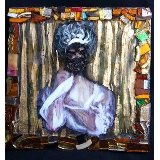 Bejewel #5 by Gabriella Di XX Miglia | Mixed media on canvas portrait of a woman with a mask For Sale