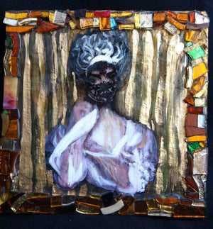 Bejewel #5 by Gabriella Di XX Miglia | Mixed media on canvas portrait of a woman with a mask
