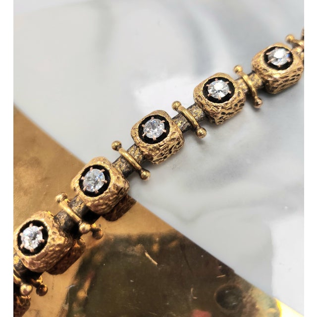 Metal Vintage 14k Gold 1.50 Carats Tw Old European Cut Diamond Cube Link Bracelet For Sale - Image 7 of 8