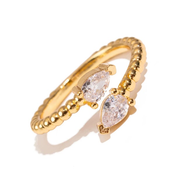 Modern Diamond Teardrop Glow Gold Adjustable Ring, Size 8 For Sale - Image 3 of 6