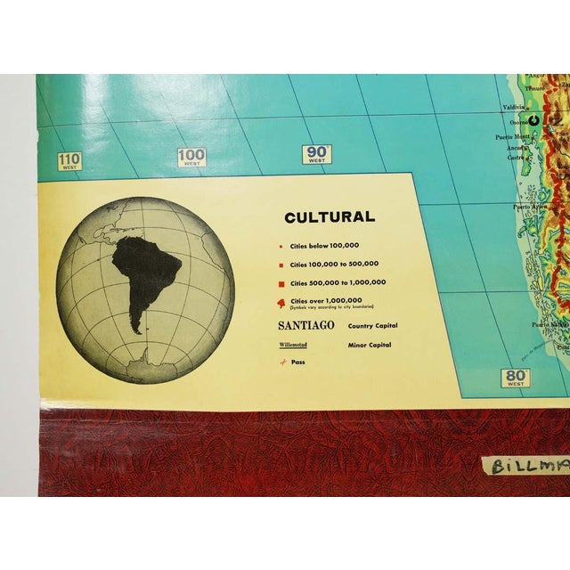 Wood Vintage Cram's Physical Political South America Roll Up School Map For Sale - Image 7 of 11