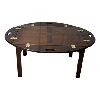 Baker Late 20th Century Mahogany Butler’s Tray Coffee Table With Brass Hardware For Sale