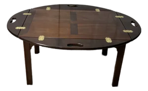 Baker Late 20th Century Mahogany Butler’s Tray Coffee Table With Brass Hardware