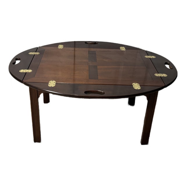 Late 20th Century Mahogany Butler’s Tray Coffee Table With Brass Hardware For Sale
