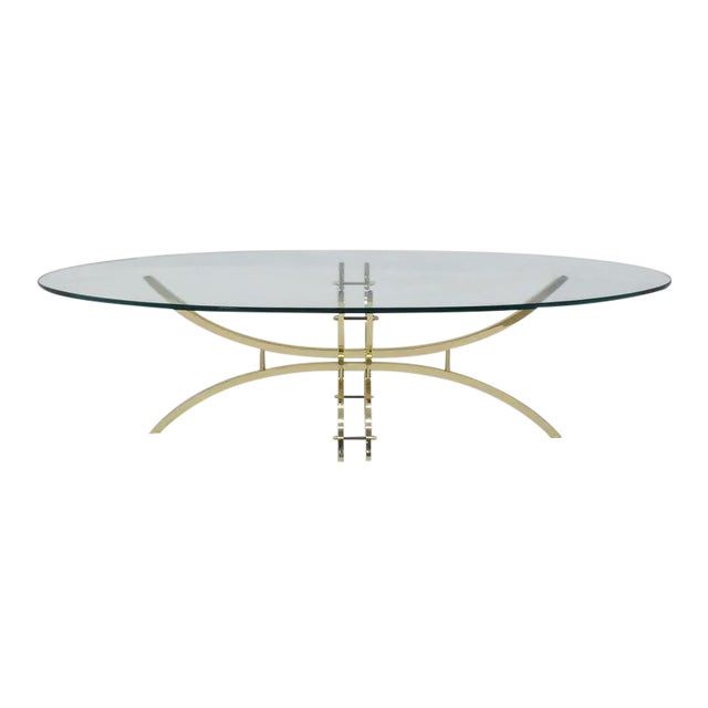 Mid-Century Modern Oval Brass & Glass Coffee Table For Sale - Image 10 of 10