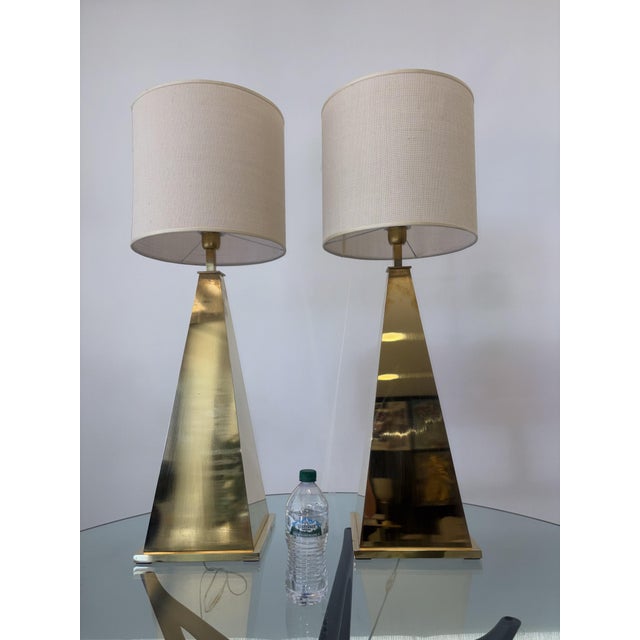 1980s Pyramid Lamps in Brass, 1980s, Set of 2 For Sale - Image 5 of 18