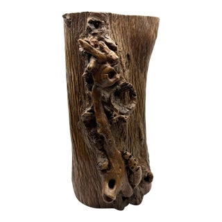Vintage Natural Burl Wood Brush Pot For Sale