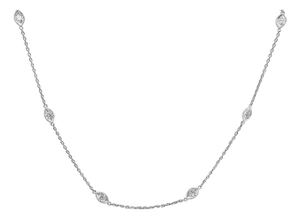 14K White Gold 1.00 Cttw Bezel Set Round Diamond Marquise Shaped Milgrain Station 18" Collar Necklace (G-H Color, SI1-SI2 Clarity)