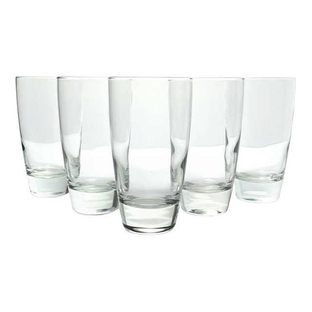 Contemporary Modern Minimalist Clear Heavy Thick Tumbler Highball Glasses - Set of 5 For Sale