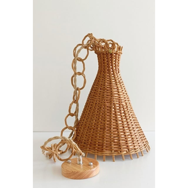 Textile Mid-Century Wicker Pendant Lamp, 1950s For Sale - Image 7 of 12