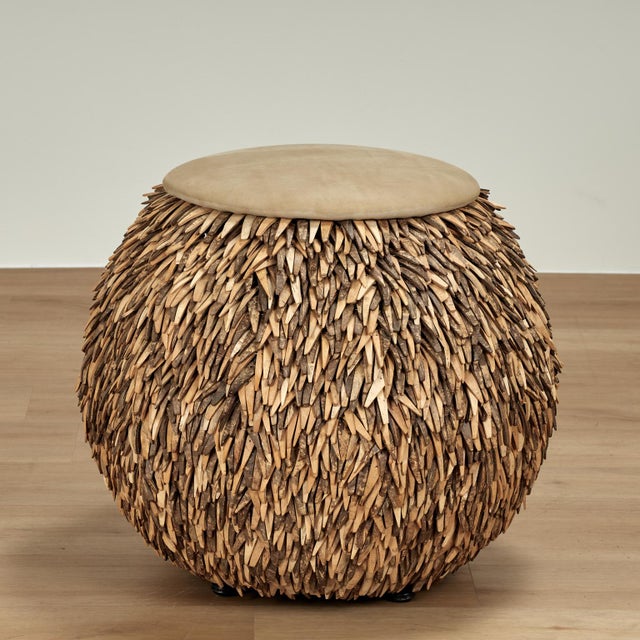 Pair of Vintage Palecek Leather and Suede Ottomans For Sale In West Palm - Image 6 of 12