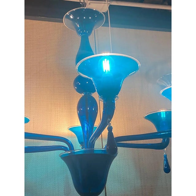 Early 21st Century Murano Style Glass Chandelier in Blue Lattimo Color by Simoeng For Sale - Image 5 of 9