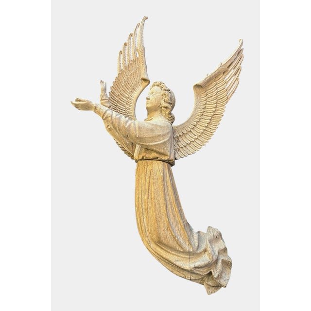 Antique Italian Large Carved Wood Angel Archangel Gabriel Sculpture Wall Hanging For Sale - Image 14 of 14