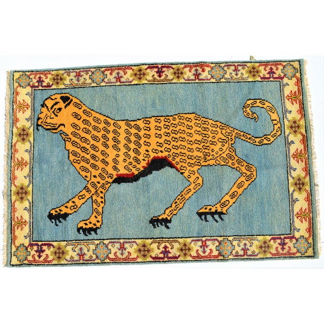 Textile Vintage Turkish Leopard Hunting Design Rug- 4′ × 6′ For Sale - Image 7 of 8