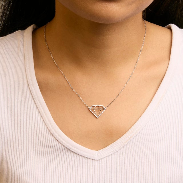 .925 Sterling Silver 1/7 Cttw Lab Grown Diamond Diamond Shaped Pendant Necklace - Size 18 Inches For Sale - Image 4 of 5