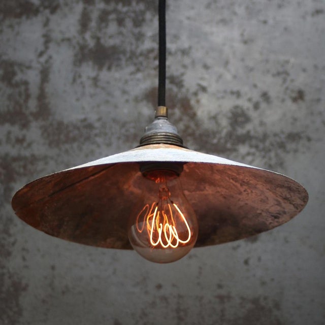 Vintage Industrial Rust Zinc Metal Pendant Lamp For Sale - Image 4 of 7