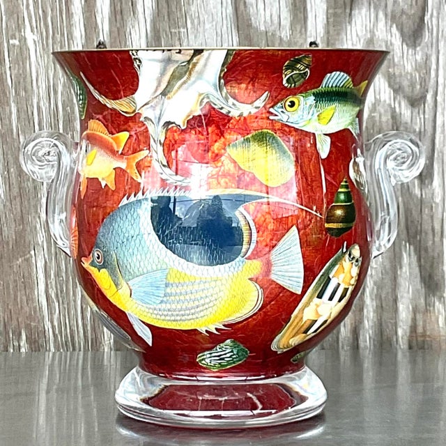 Vintage Coastal Scott Potter Eglomise Under Sea Glass Urn For Sale - Image 4 of 8