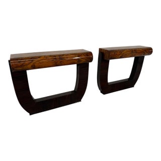 Pair of 1960s Mid-Century Italian Burl Wood Console Tables For Sale