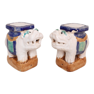 Ceramic Foo Dog Plant Stands, a Pair