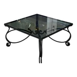 Paul Ferrante Black Glass & Wrought Iron Coffee Cocktail Table