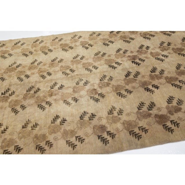 1920s Antique Khotan Handmade Floral Pattern Wool Rug in Tan For Sale - Image 5 of 9