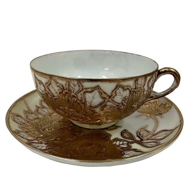 Asian Antique Nippon Nagoya Shofu Gold Porcelain Tea Set for Four For Sale - Image 3 of 15