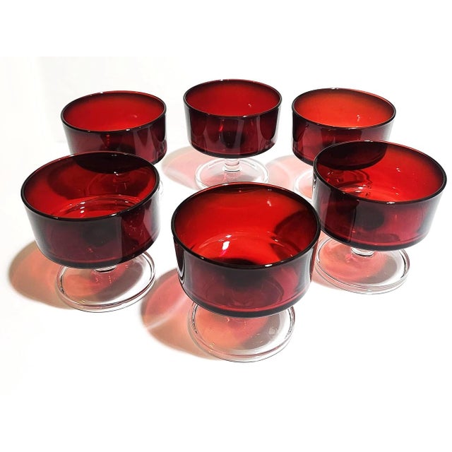 1970s 1970s Luminarc Cavalier Ruby Red Champagne/Dessert Cups, Set of 6 For Sale - Image 5 of 11