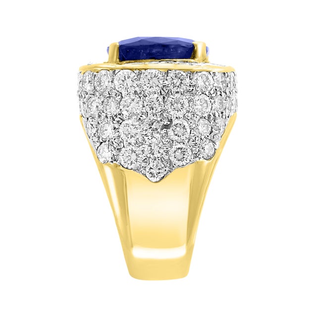 Agl Certified No Heat Natural 11.81 Ct Blue Sapphire & Diamond 18k Gold Ring For Sale In New York - Image 6 of 8