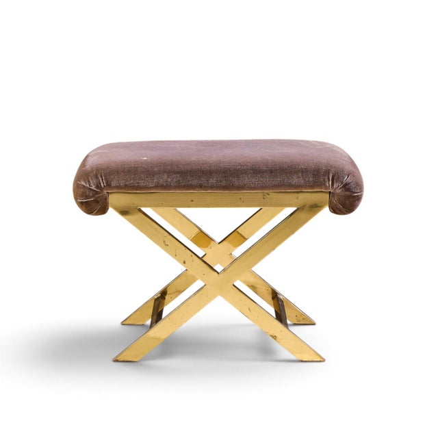 Warren Lloyd for Weiman Mid Century Brass X Base Stools - Pair For Sale - Image 10 of 12