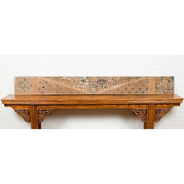 Antique Indonesian Carved Wooden Panels with Traces of Polychromy - A Pair For Sale - Image 9 of 13