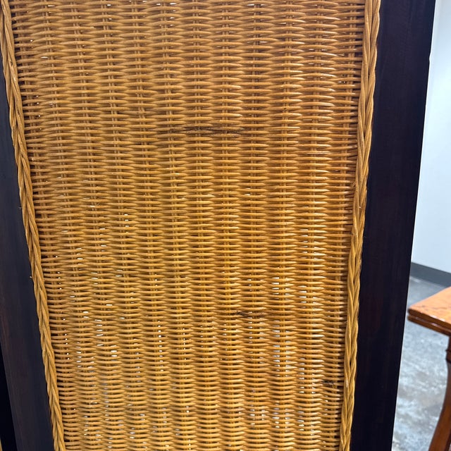 Woven Rattan Four-Panel Folding Screen For Sale In San Francisco - Image 6 of 12