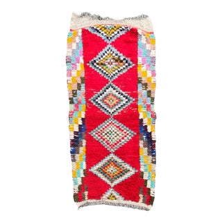 1980s Red Traditional Moroccan Berber Boucherouite Rug For Sale