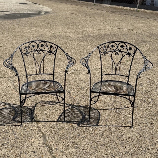 Mid 20th Century Salterini Style Wrought Iron Garden Patio Arm Chairs by Florentine Craft Studio For Sale - Image 13 of 13
