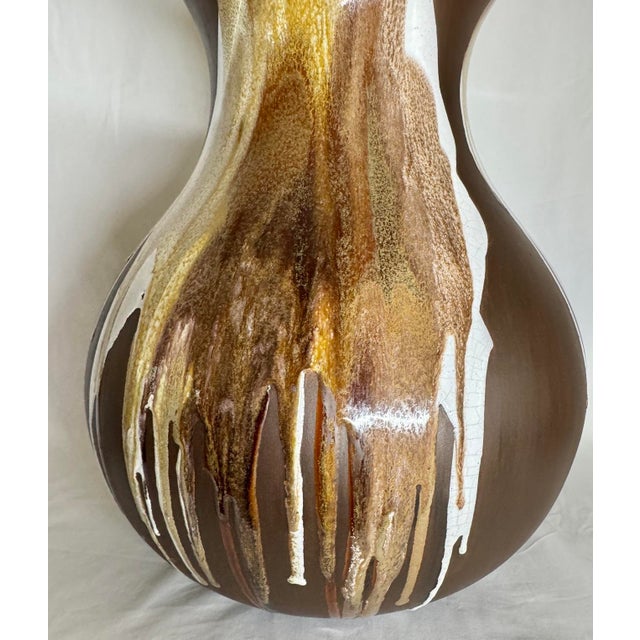 Mid Century Modern Brown White Drip Glaze Pottery Lamp For Sale - Image 9 of 12