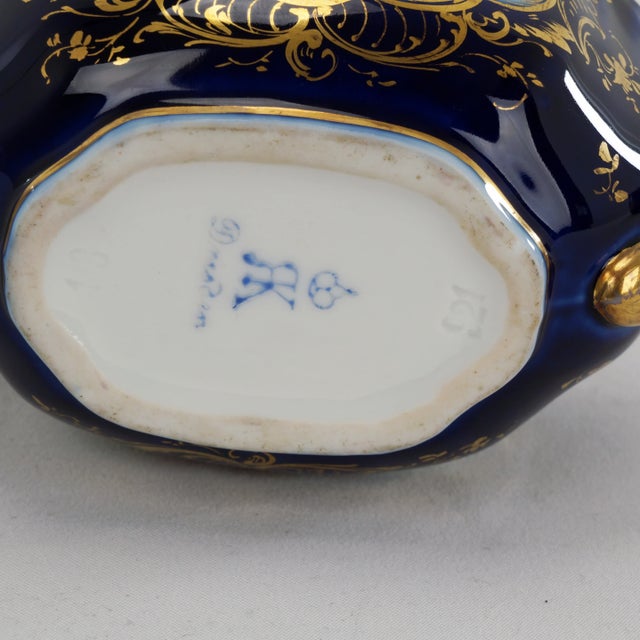 Antique German Richard Klemm Dresden Cobalt Blue Gold Courting Couple Creamer Sugar Set For Sale - Image 15 of 15