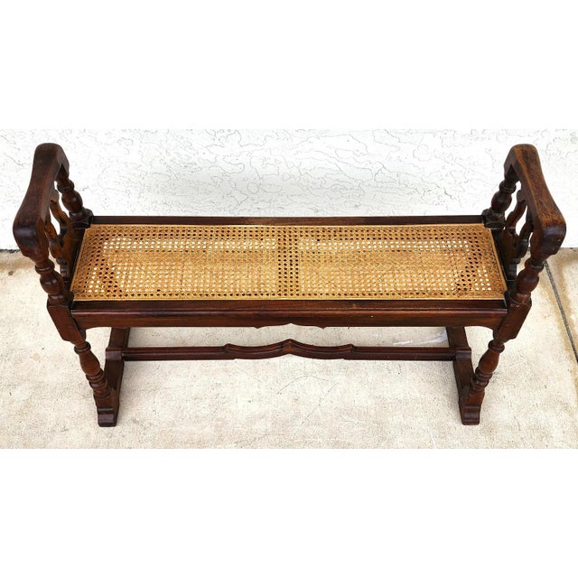 English Antique English Walnut & Cane Window Bench For Sale - Image 3 of 16